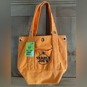 Upcycled Trader Joe’s mini canvas tote bag with grommets